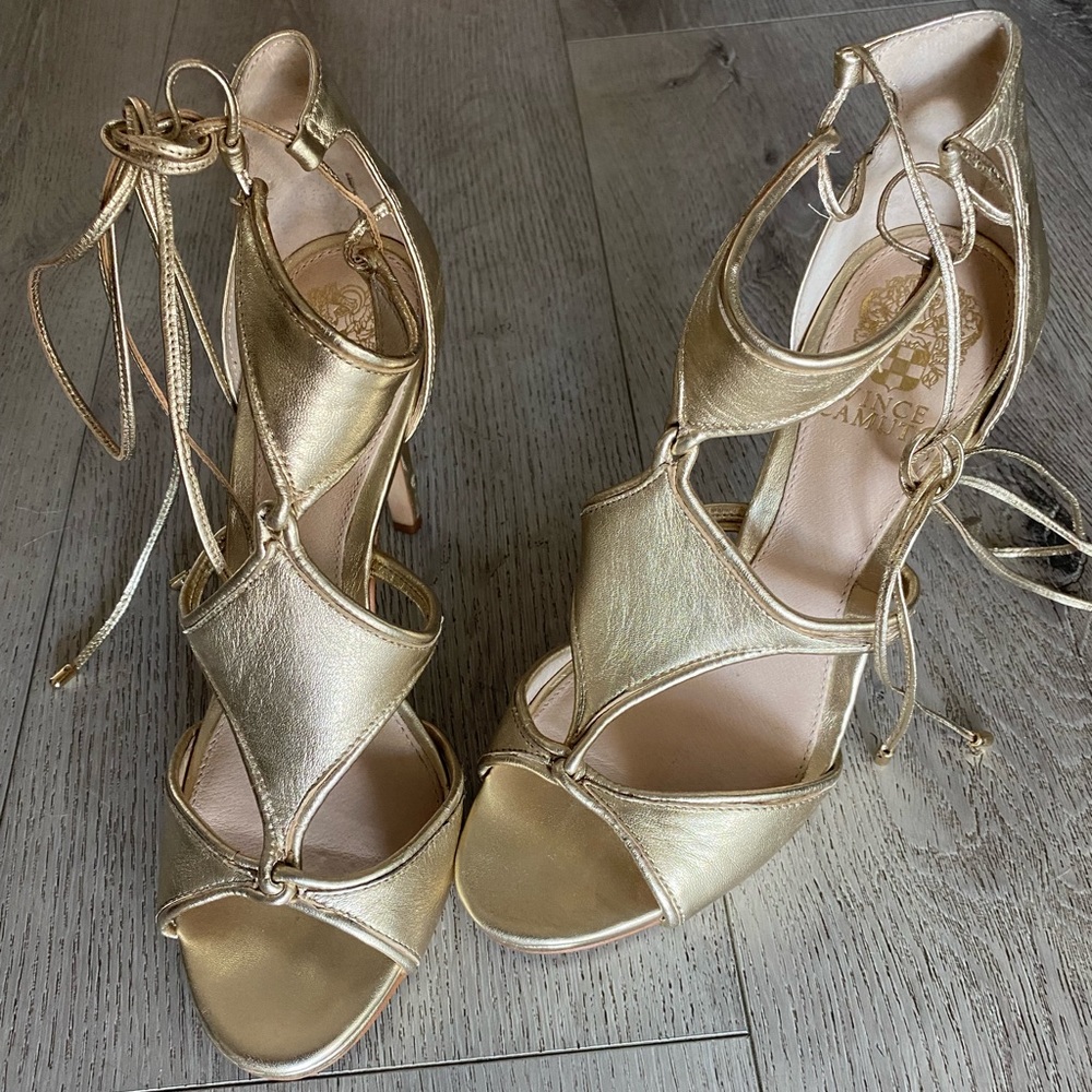Vince Camuto gold strappy heels